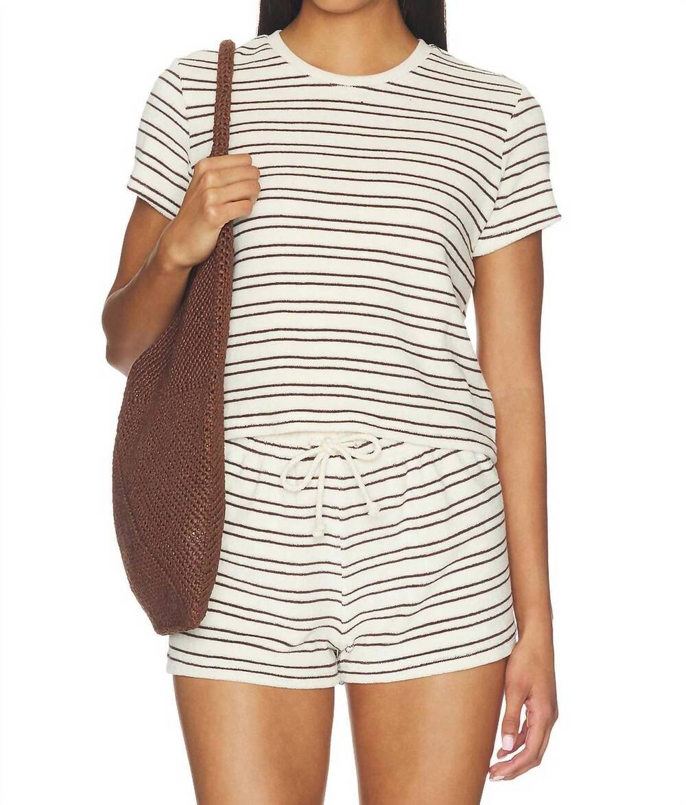 NEW PERFECTWHITETEE eve short sleeve tee in natural & chocolate stripe